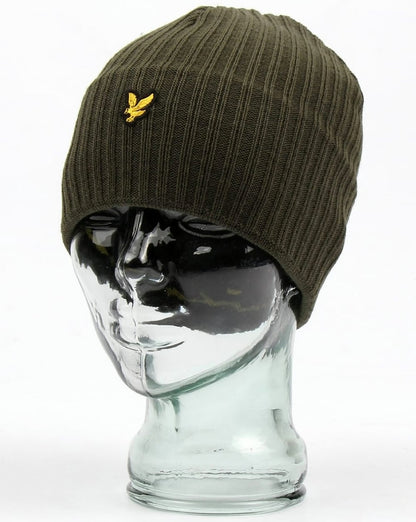 Lyle And Scott – Gerippte Strickmütze in Olivgrün