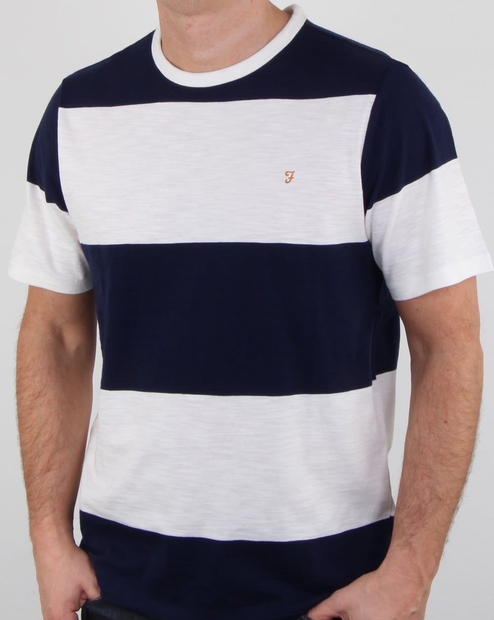 Farah Bold Stripe T Shirt White Navy