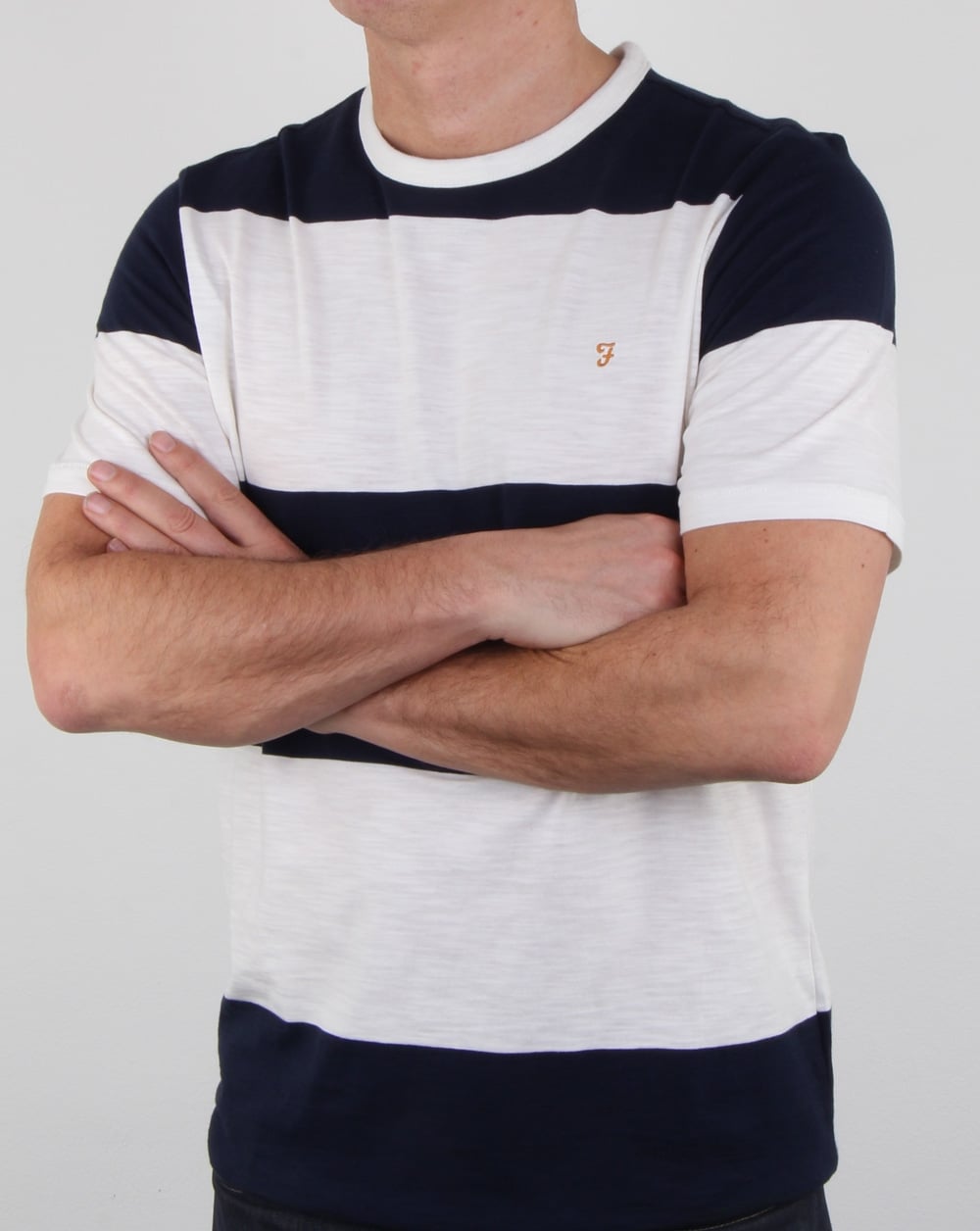 Farah Bold Stripe T Shirt White Navy