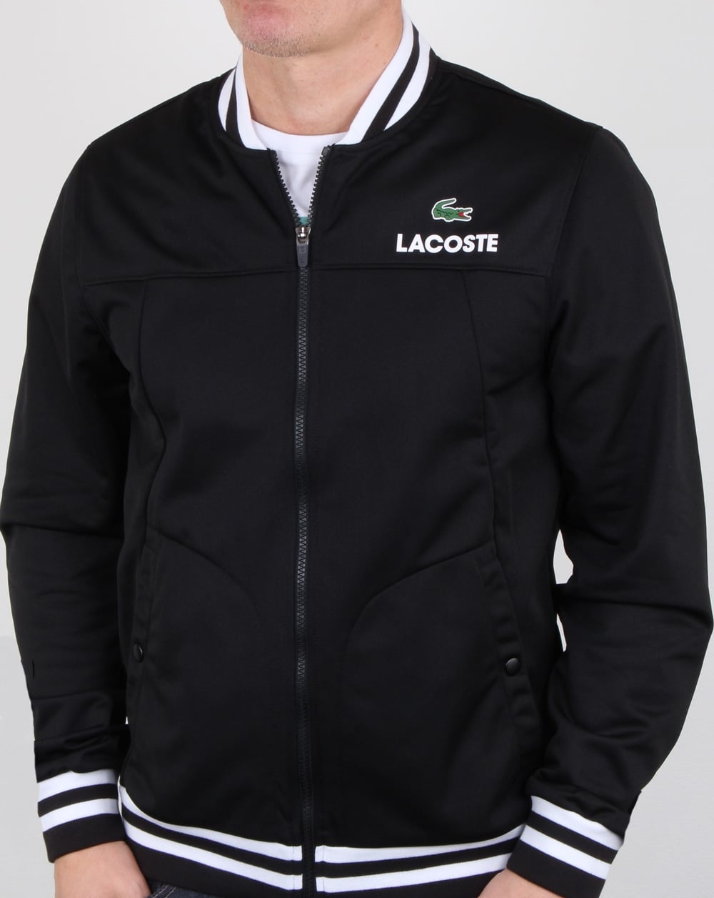 Lacoste Pique Poly Trainingsjacke Schwarz/Weiß