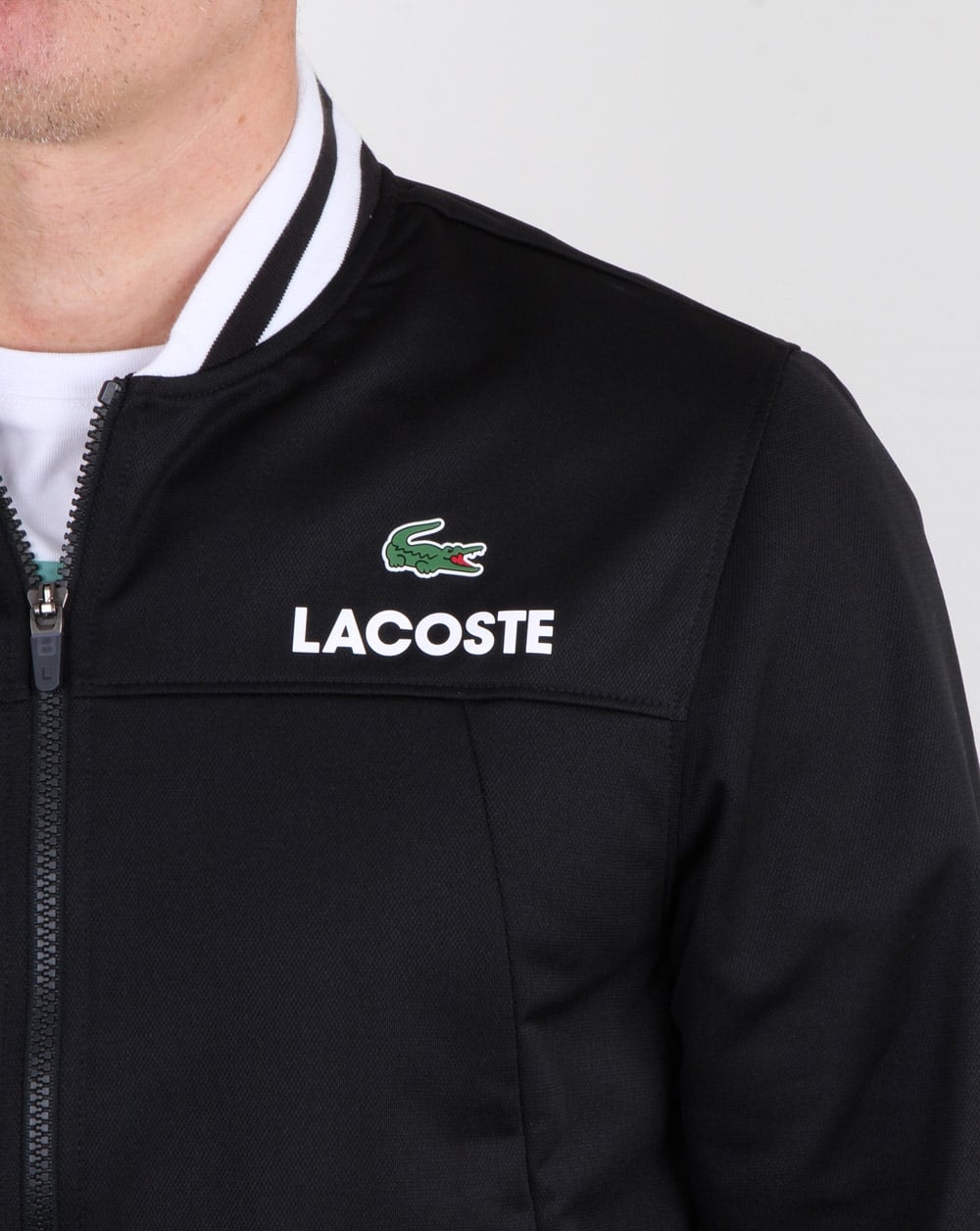 Lacoste Pique Poly Trainingsjacke Schwarz/Weiß