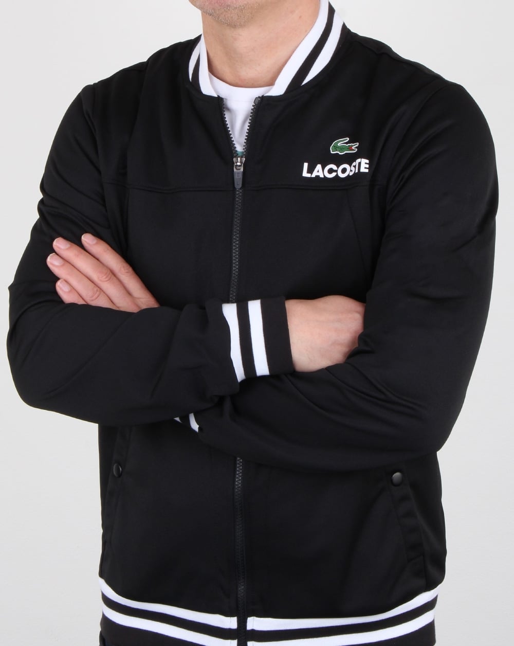 Lacoste Pique Poly Trainingsjacke Schwarz/Weiß