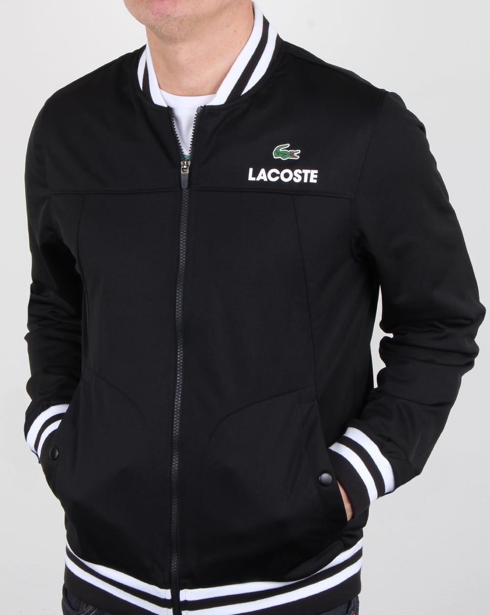 Lacoste Pique Poly Trainingsjacke Schwarz/Weiß