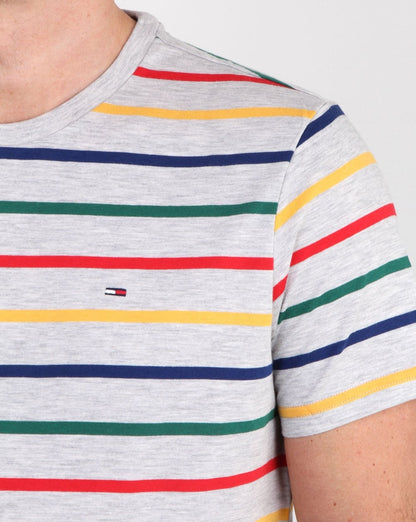 Tommy Hilfiger – T-Shirt mit mehreren Streifen in Weiß