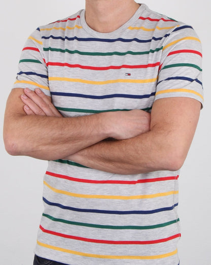 Tommy Hilfiger – T-Shirt mit mehreren Streifen in Weiß