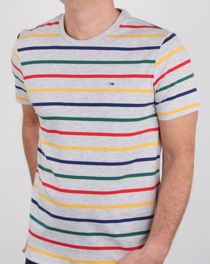 Tommy Hilfiger – T-Shirt mit mehreren Streifen in Weiß