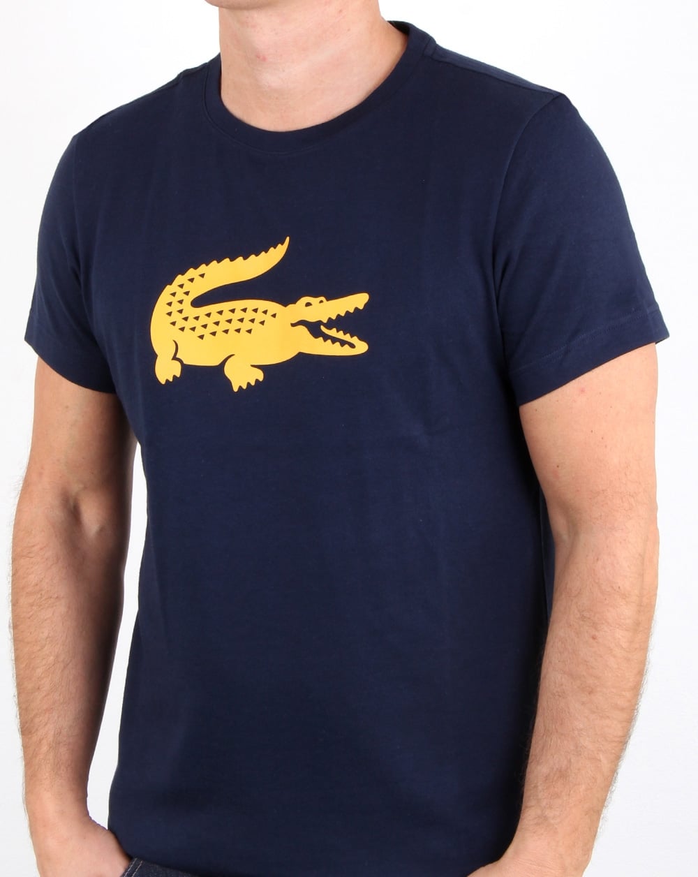 Lacoste T-Shirt mit Kroko-Print, Marineblau/Gelb