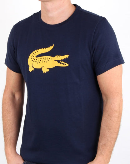 Lacoste T-Shirt mit Kroko-Print, Marineblau/Gelb