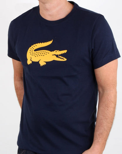 Lacoste T-Shirt mit Kroko-Print, Marineblau/Gelb