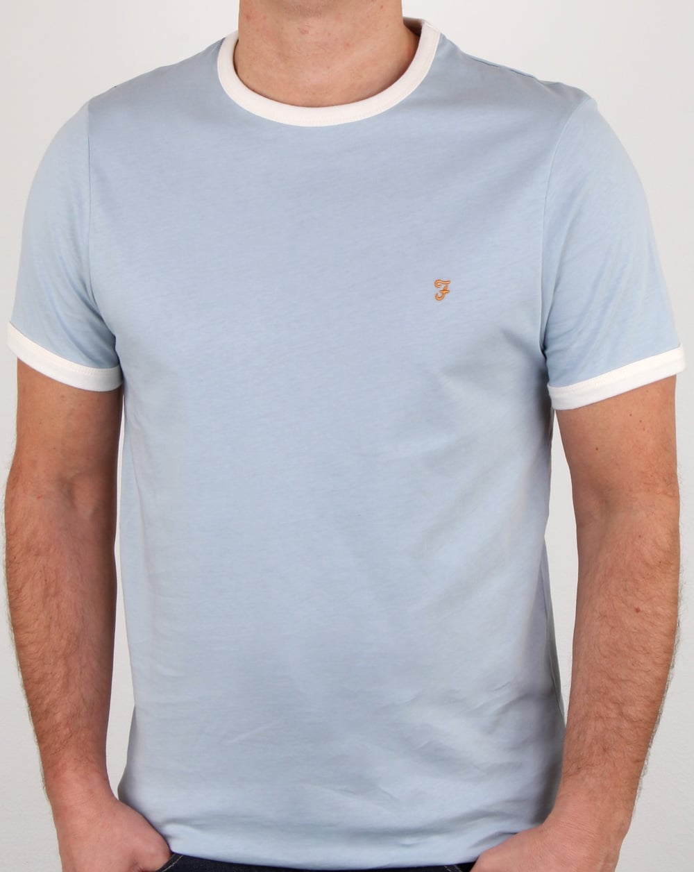 Farah – Groves – Ringer-T-Shirt in Seeblau