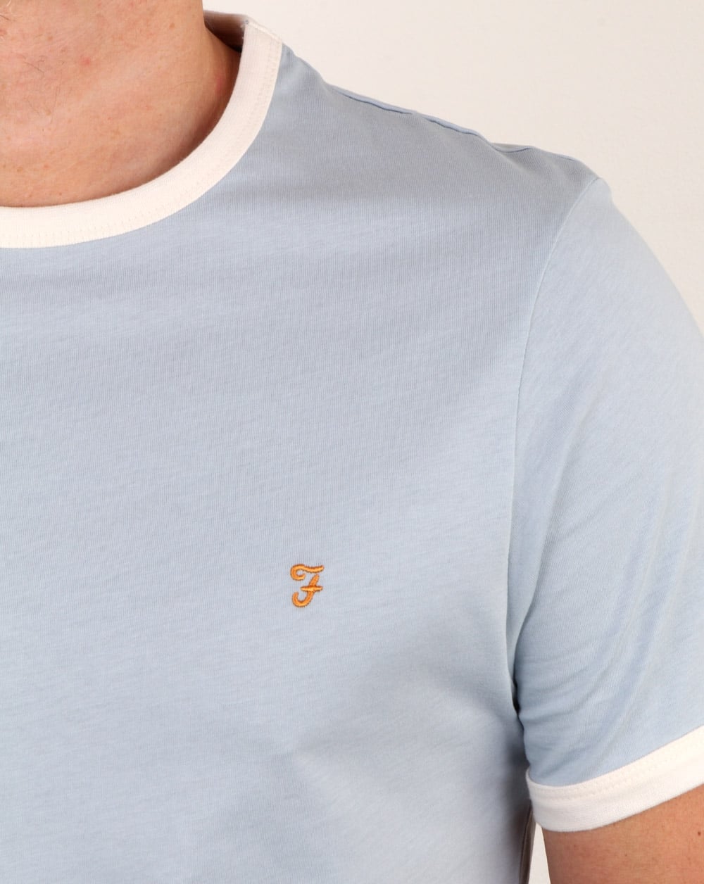 Farah – Groves – Ringer-T-Shirt in Seeblau