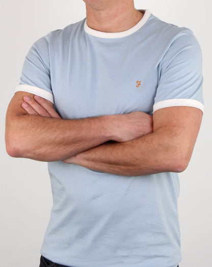 Farah – Groves – Ringer-T-Shirt in Seeblau