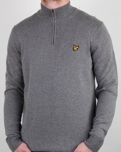 Lyle And Scott – Pullover mit Viertelreißverschluss in Mittelgrau meliert
