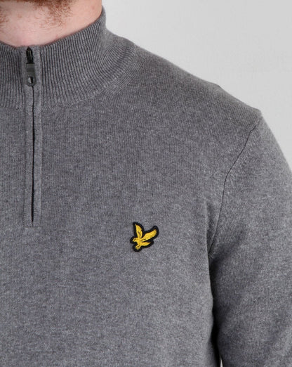 Lyle And Scott – Pullover mit Viertelreißverschluss in Mittelgrau meliert