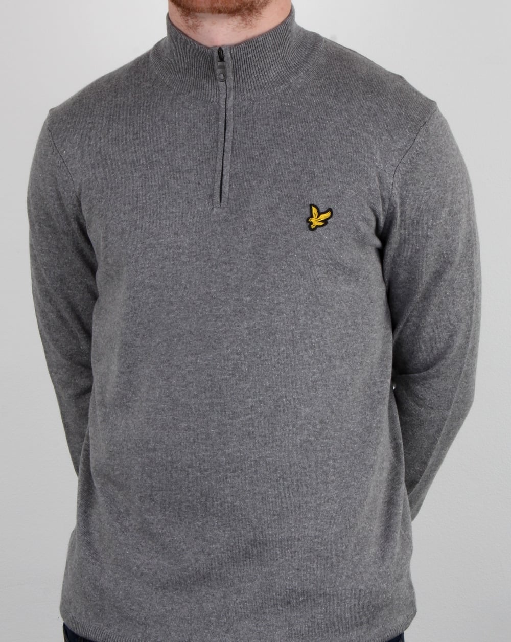 Lyle And Scott – Pullover mit Viertelreißverschluss in Mittelgrau meliert