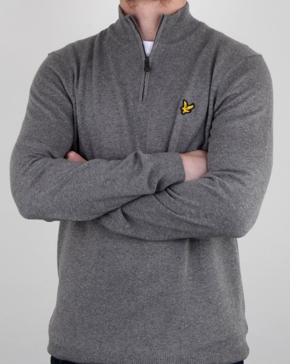 Lyle And Scott – Pullover mit Viertelreißverschluss in Mittelgrau meliert