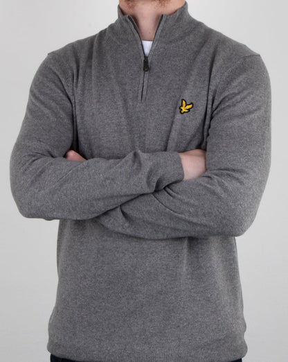 Lyle And Scott – Pullover mit Viertelreißverschluss in Mittelgrau meliert