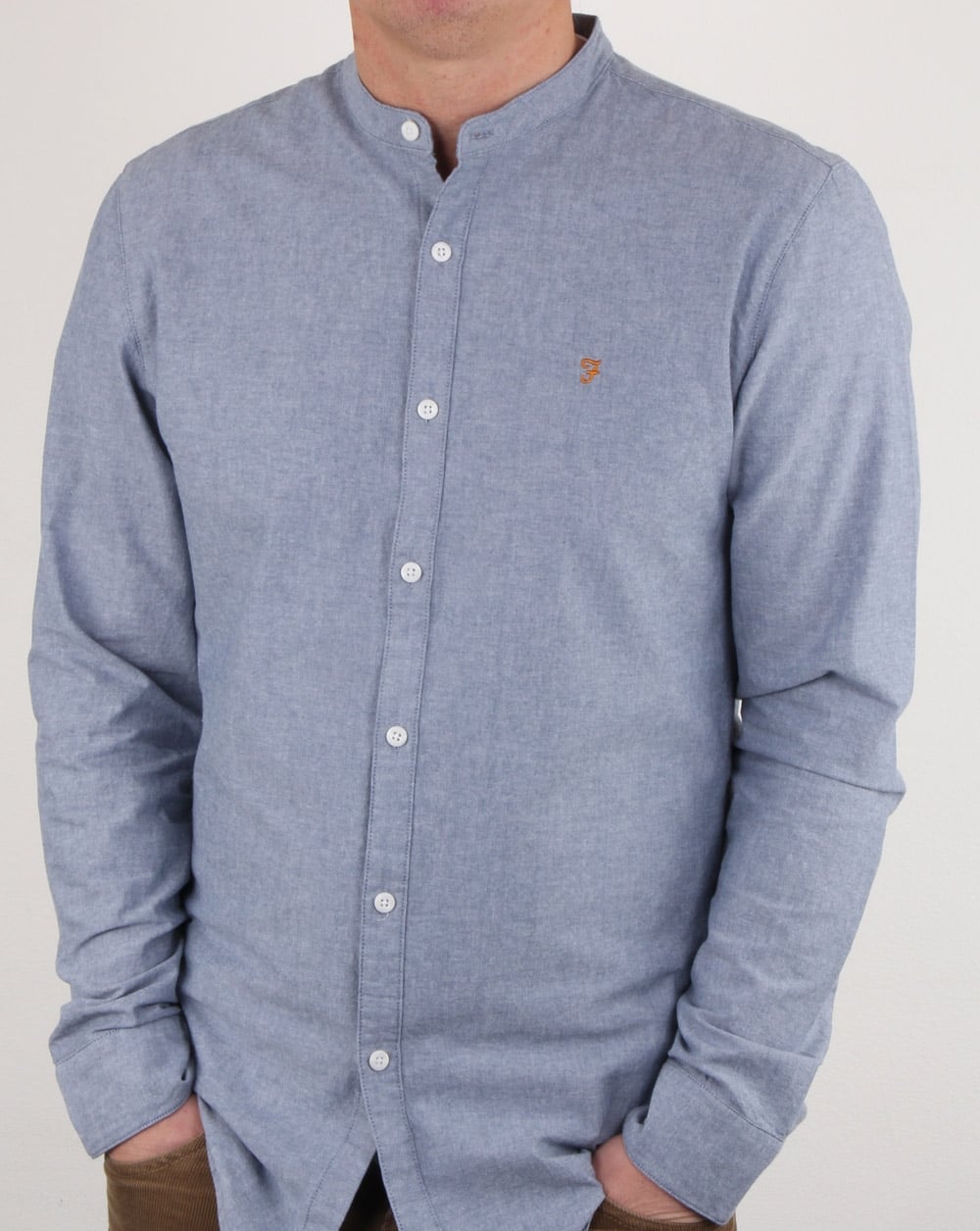 Farah – Chramer – Grandad-Hemd, Blau meliert