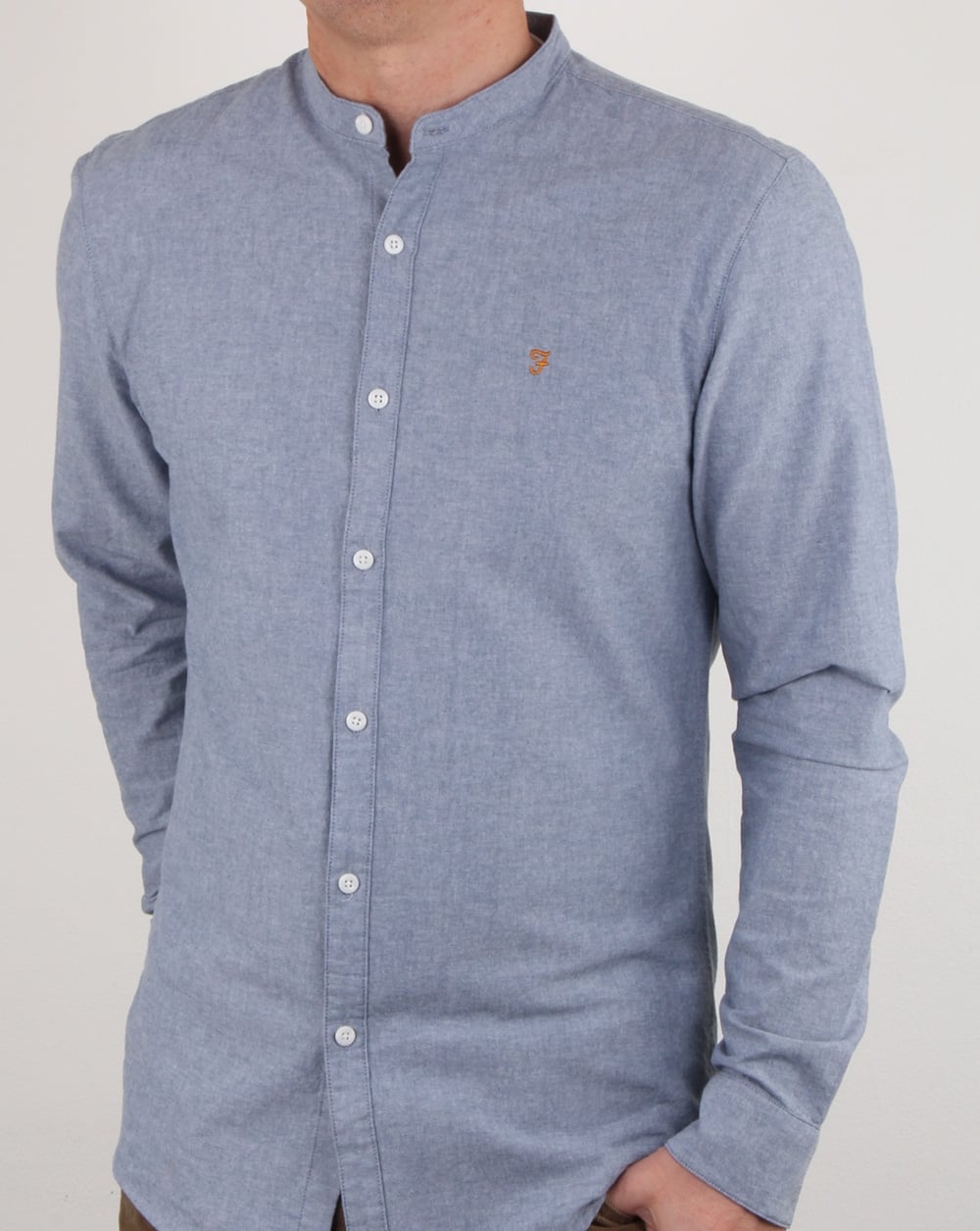 Farah Chramer Grandad Shirt Blue Marl