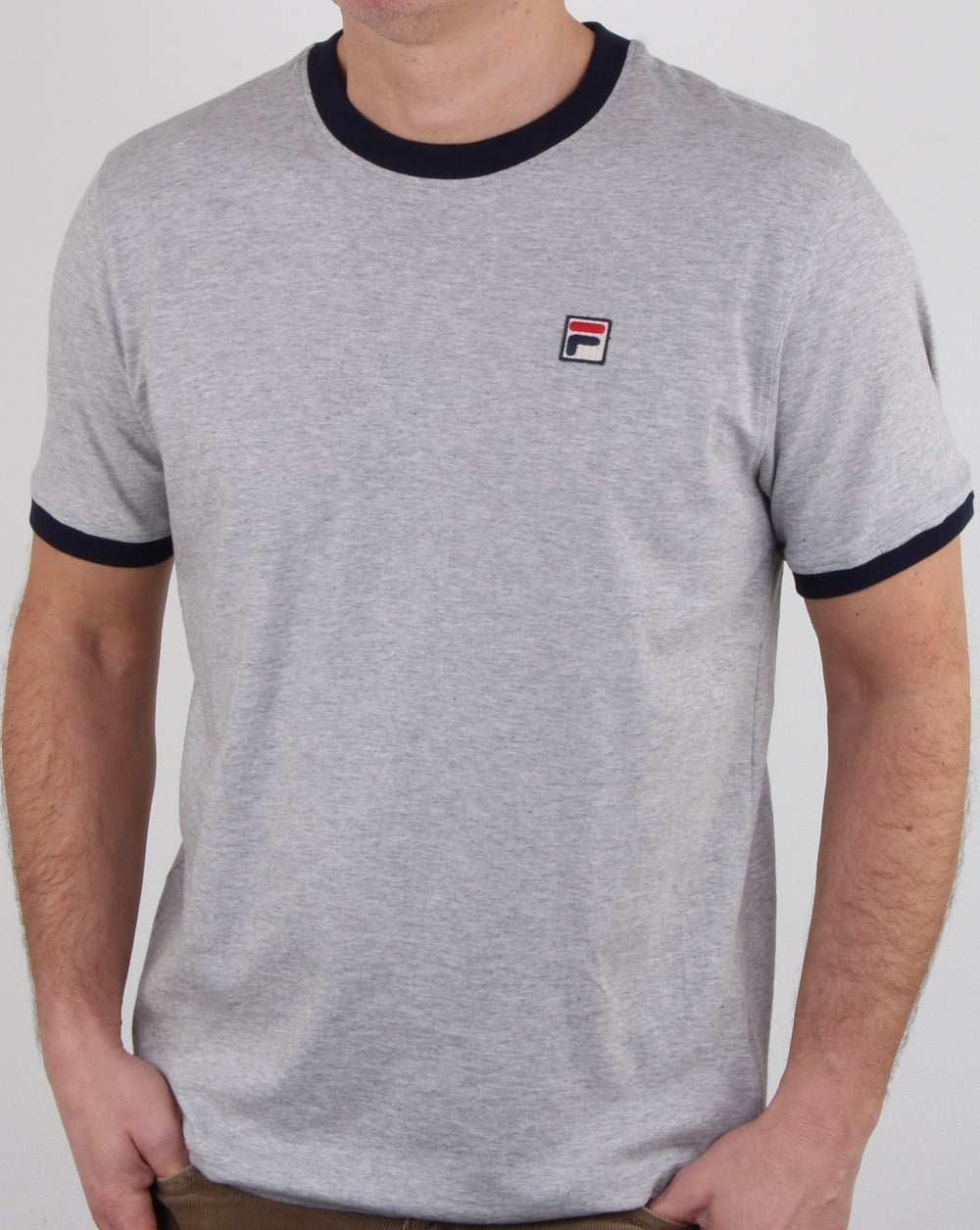 Fila Vintage Ringer T-Shirt Hellgraumeliert/Marineblau