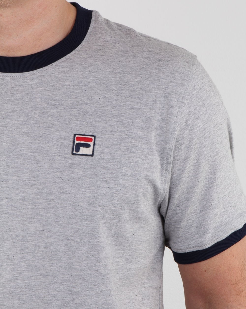 Fila Vintage Ringer T-Shirt Hellgraumeliert/Marineblau