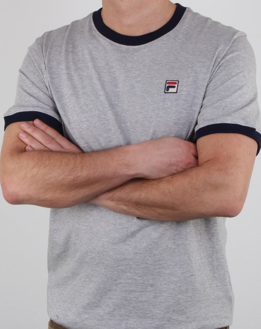 Fila Vintage Ringer T-Shirt Hellgraumeliert/Marineblau