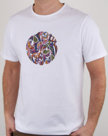 Pretty Green – Thornley – T-Shirt mit Paisley-Logo, Weiß, Vintage