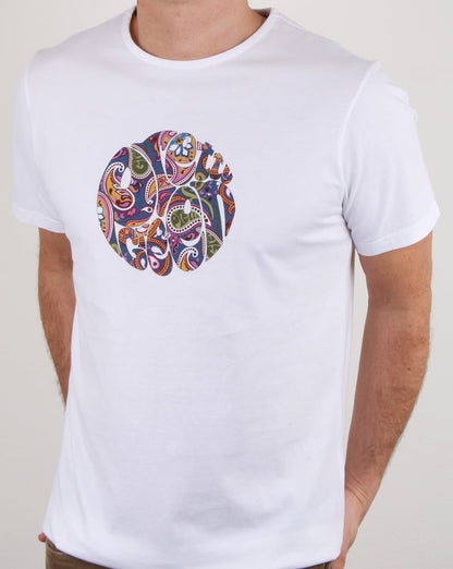 Pretty Green – Thornley – T-Shirt mit Paisley-Logo, Weiß, Vintage
