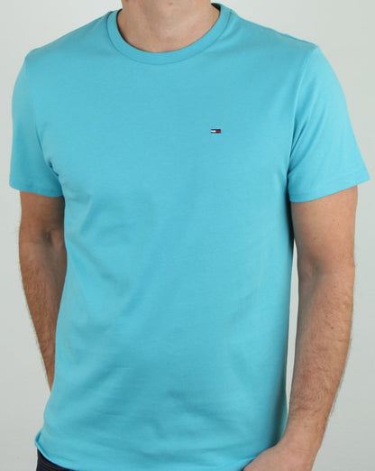 Tommy Hilfiger – T-Shirt aus Baumwolle mit Rundhalsausschnitt, Aquablau