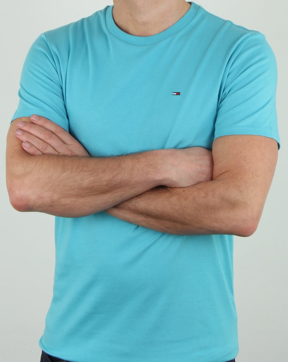 Tommy Hilfiger Cotton Crew Neck T Shirt Aqua Blue
