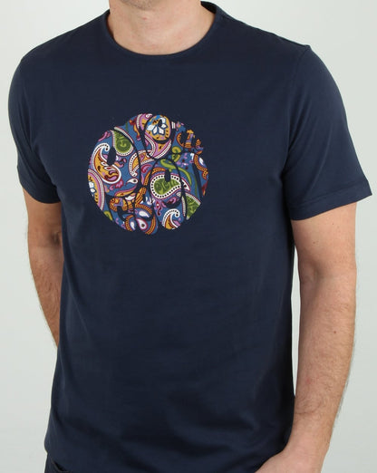 Pretty Green T-Shirt mit Paisley-Logo, Marineblau