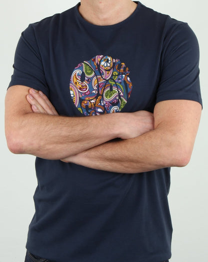 Pretty Green T-Shirt mit Paisley-Logo, Marineblau