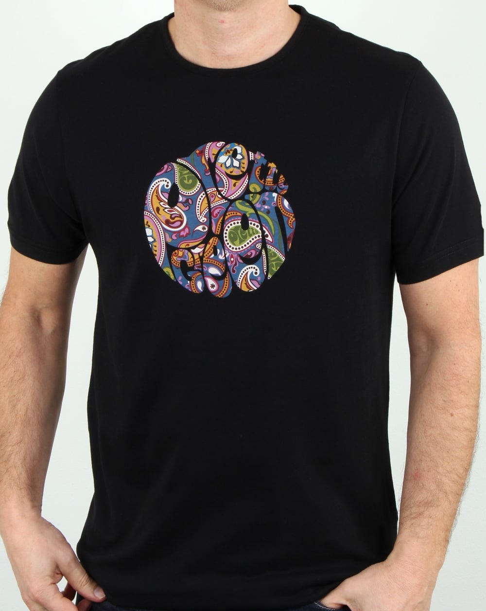 Pretty Green – T-Shirt „Thornley“ mit Paisley-Logo, Schwarz, Vintage