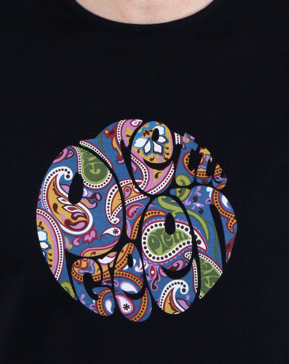 Pretty Green – T-Shirt „Thornley“ mit Paisley-Logo, Schwarz, Vintage