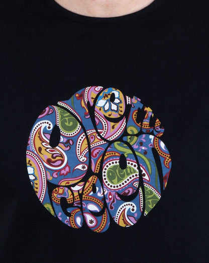 Pretty Green – T-Shirt „Thornley“ mit Paisley-Logo, Schwarz, Vintage