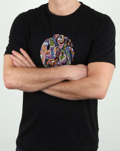 Pretty Green – T-Shirt „Thornley“ mit Paisley-Logo, Schwarz, Vintage