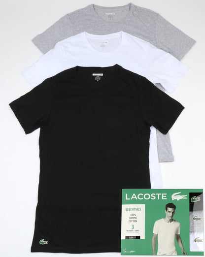 Lacoste – Slim Crew-T-Shirts im Dreierpack, Schwarz/Weiß/Grau