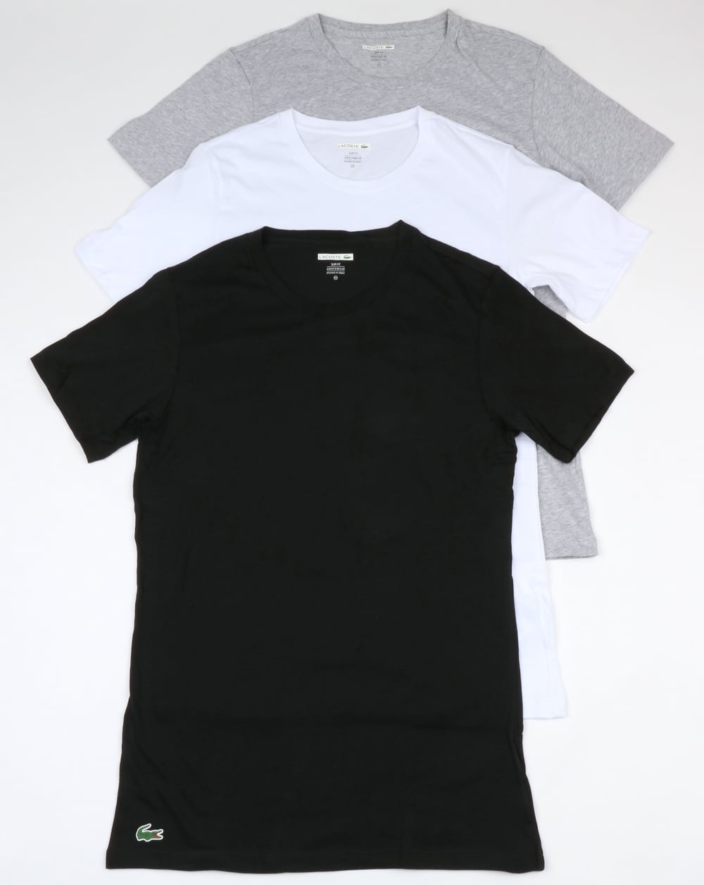 Lacoste – Slim Crew-T-Shirts im Dreierpack, Schwarz/Weiß/Grau