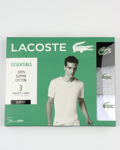Lacoste – Slim Crew-T-Shirts im Dreierpack, Schwarz/Weiß/Grau