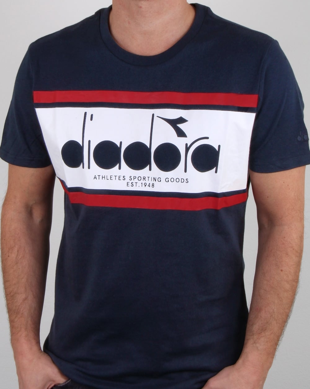 Diadora Spectra T-Shirt Blau Denim/Weiß/Rot Salsa