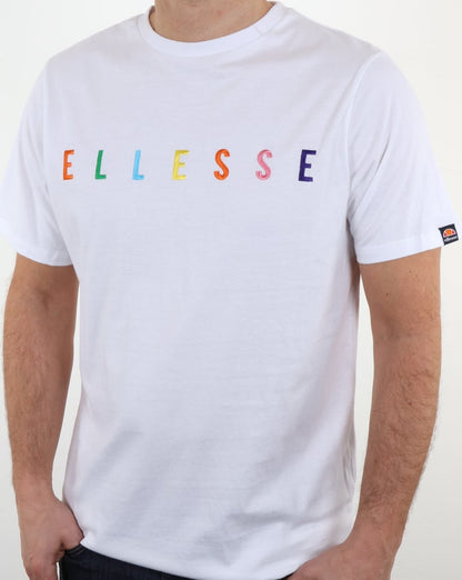 Ellesse – T-Shirt mit mehrfarbigem Logo in Weiß