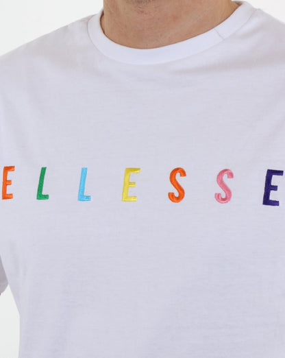 Ellesse – T-Shirt mit mehrfarbigem Logo in Weiß