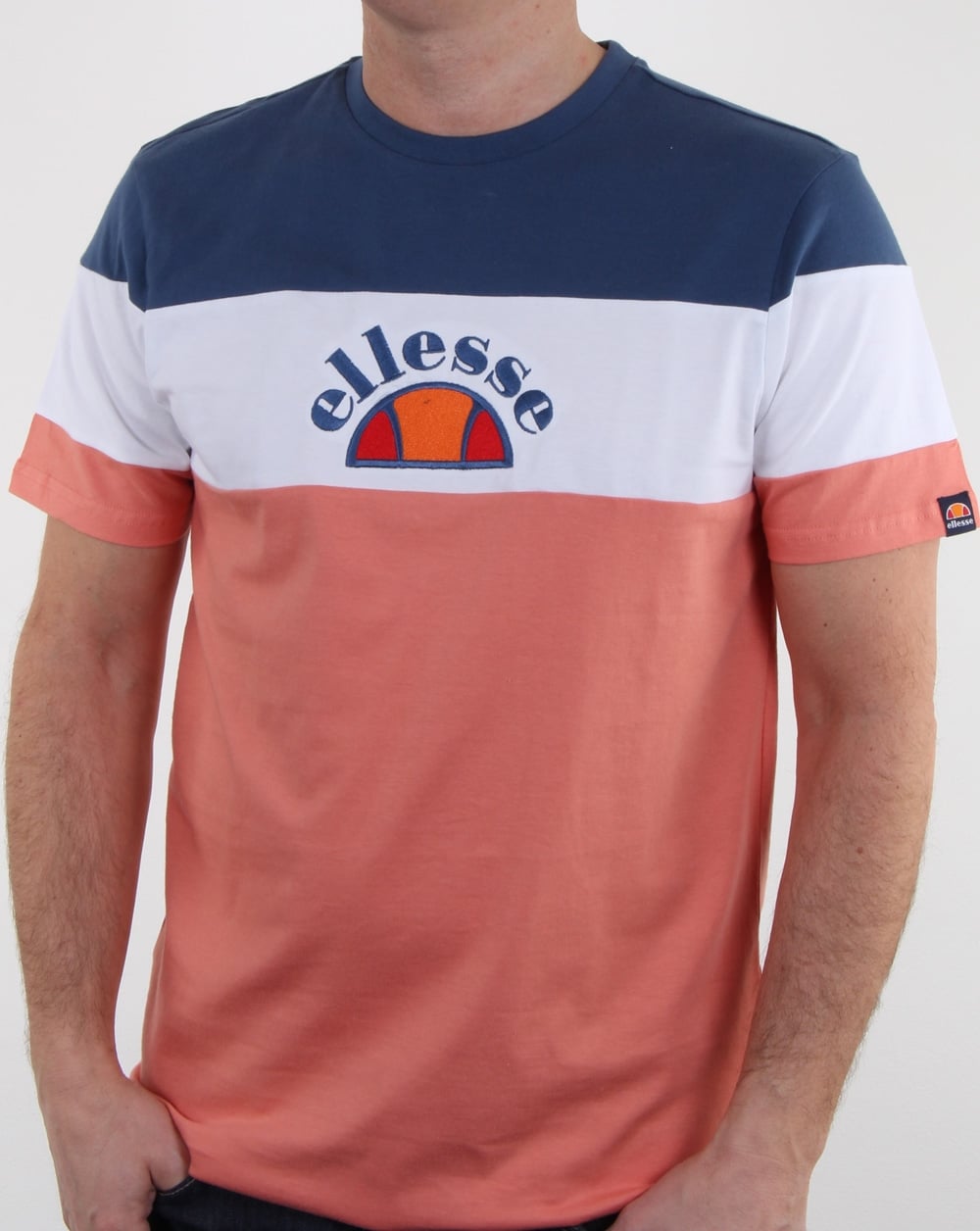 Ellesse Block T-Shirt Pfirsich/Weiß/Blau