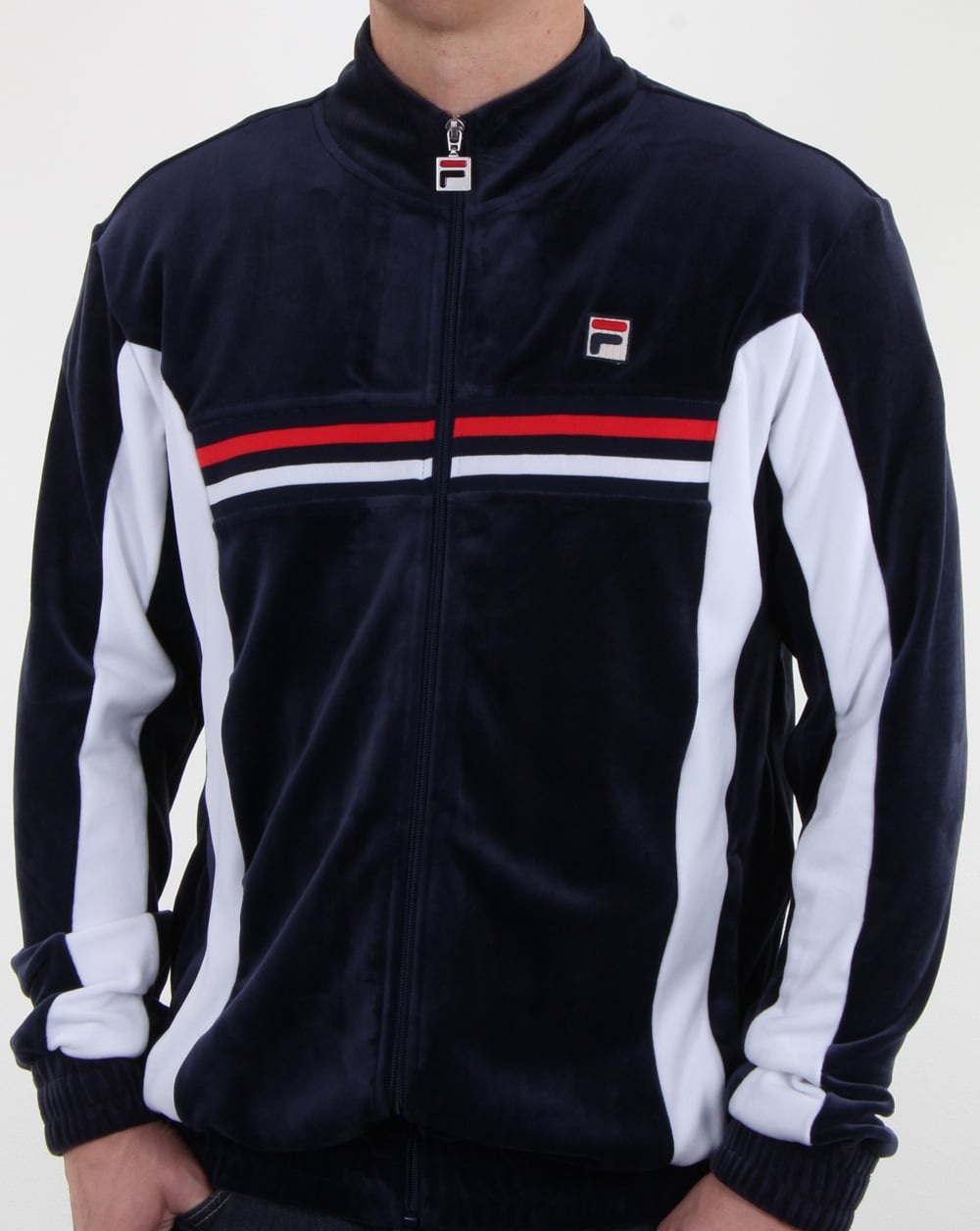 Fila Vintage Velours-Trainingsjacke, Marineblau