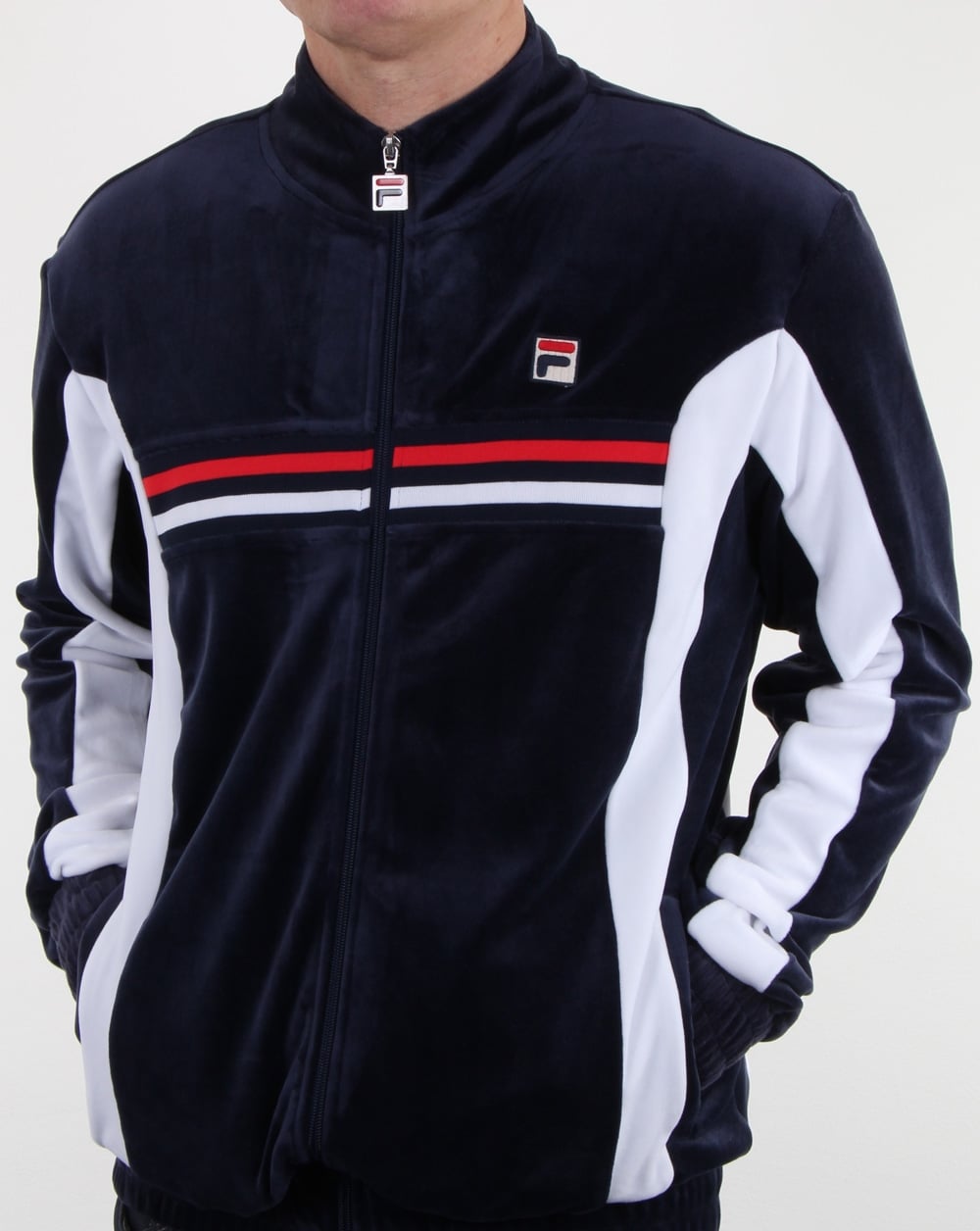 Fila Vintage Velours-Trainingsjacke, Marineblau