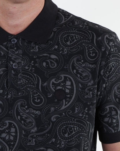 Pretty Green Ranson Paisley Poloshirt Schwarzes Paisley