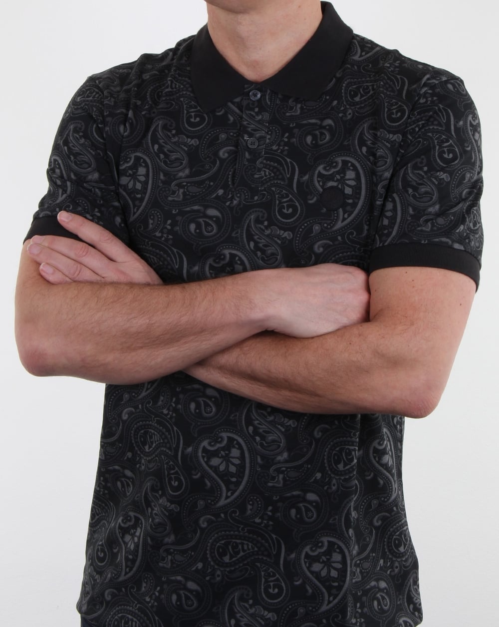 Pretty Green Ranson Paisley Poloshirt Schwarzes Paisley