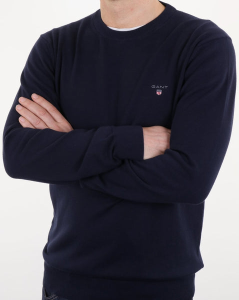Gant Stretch Lightweight Cotton Jumper Evening Blue