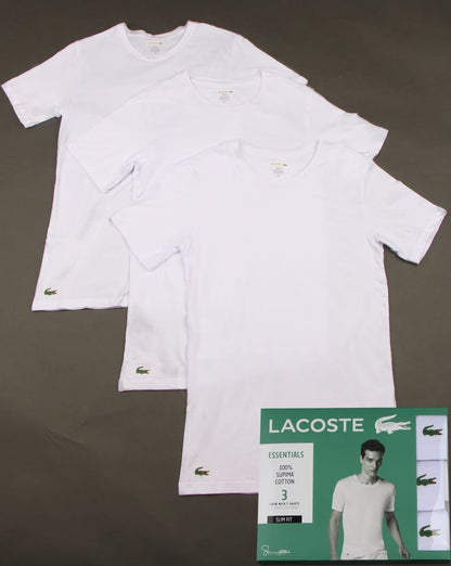 Lacoste – Slim Fit Crew-T-Shirts im Dreierpack in Weiß