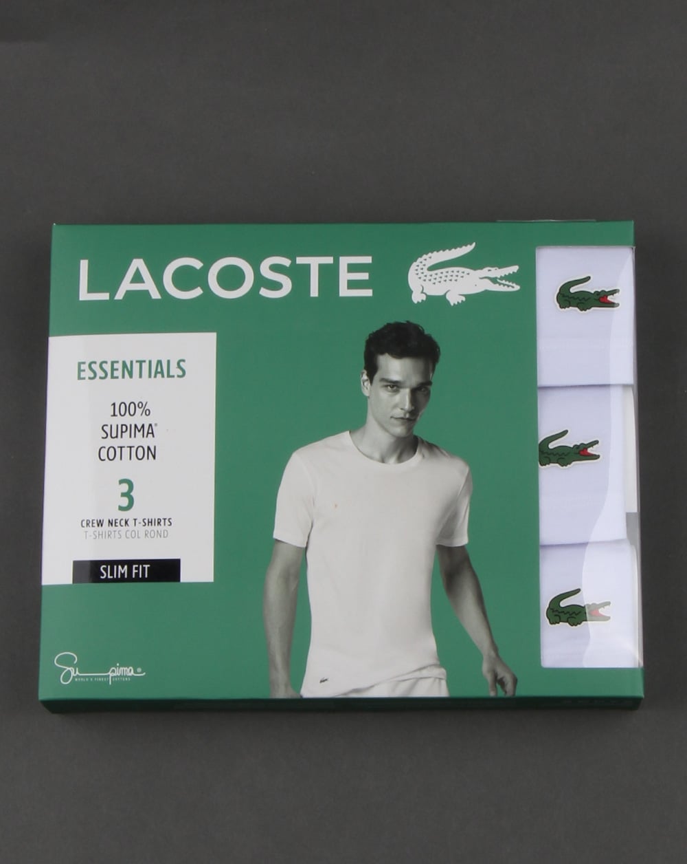 Lacoste – Slim Fit Crew-T-Shirts im Dreierpack in Weiß